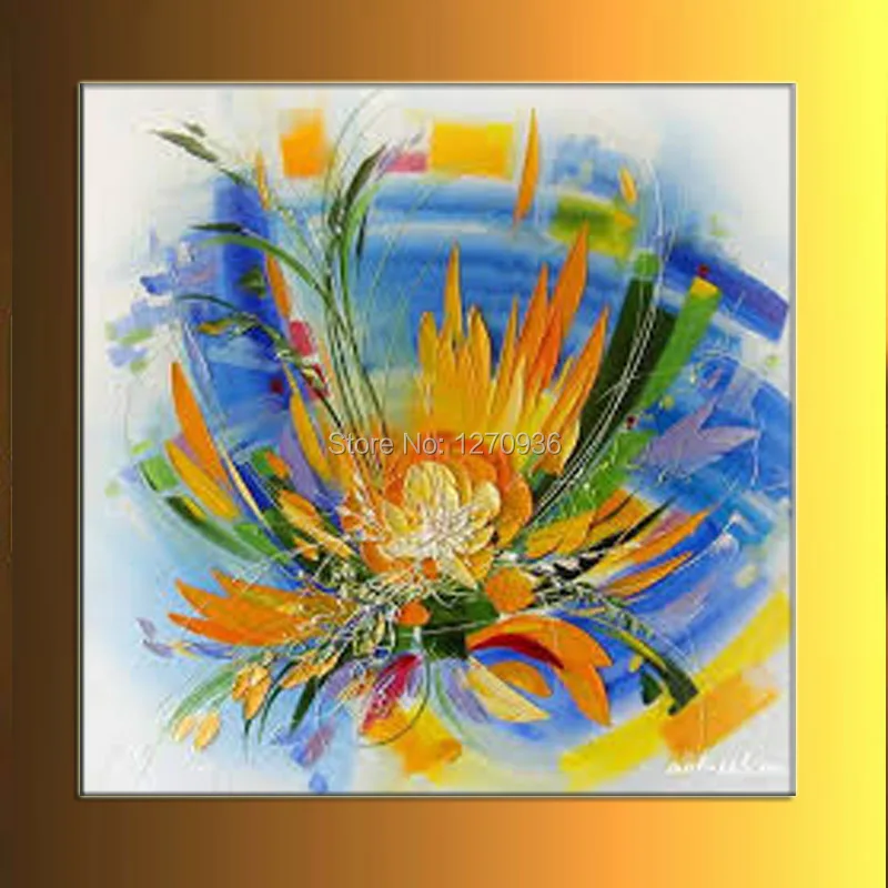 Современная красивая картина маслом ручной работы с голубым ножом желтыми