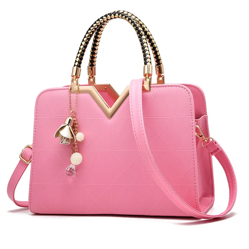 Новые летние женские Сумки Роскошные однотонные женские сумки на плечо для девушек на молнии повседневные кожаные дизайнерские женские сумки через плечо - Цвет: F pink