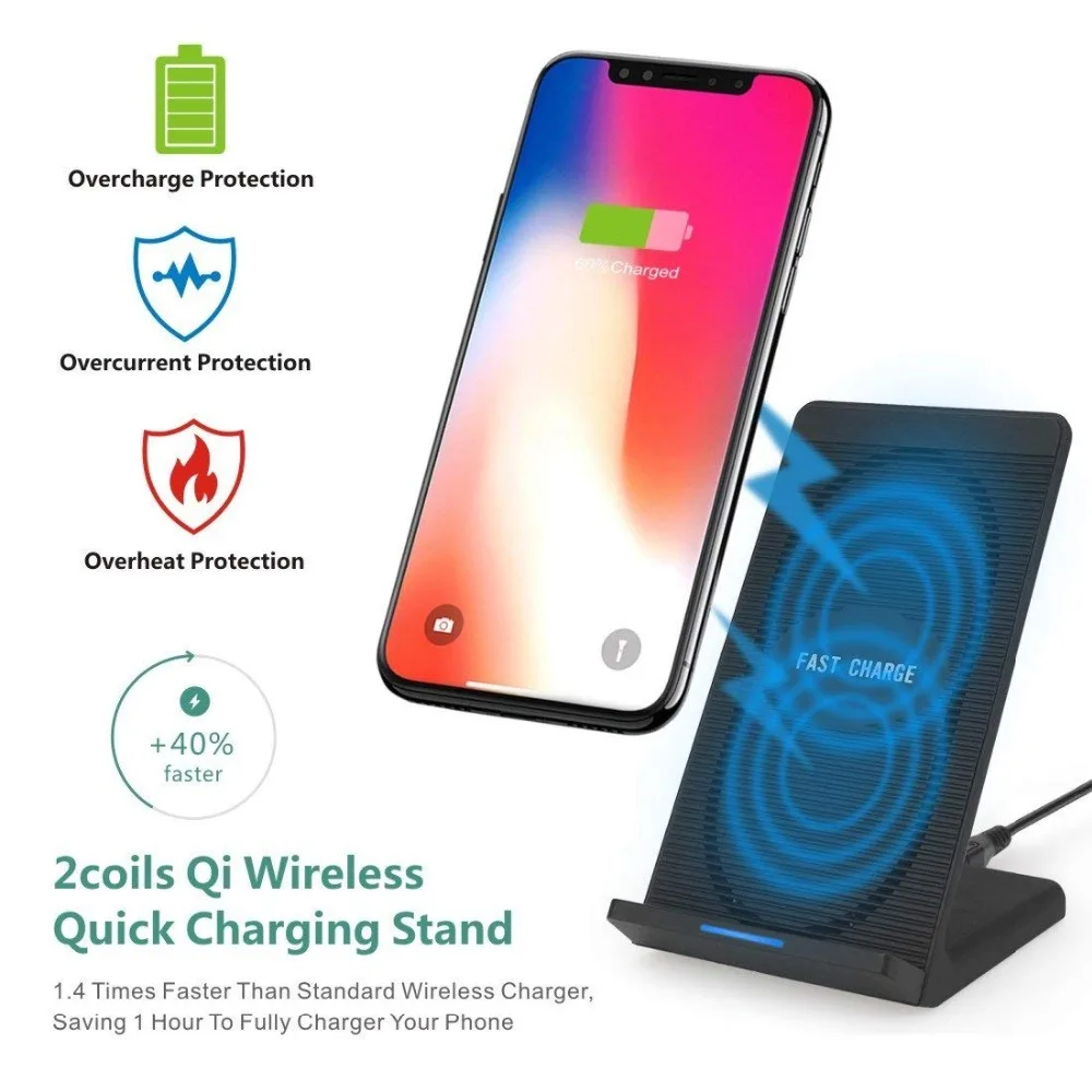 Беспроводное зарядное устройство Qi Беспроводная зарядная подставка для iPhone Xs Max 8 8 Plus XR XS X10W samsung Galaxy S9 S9+ S8 S8