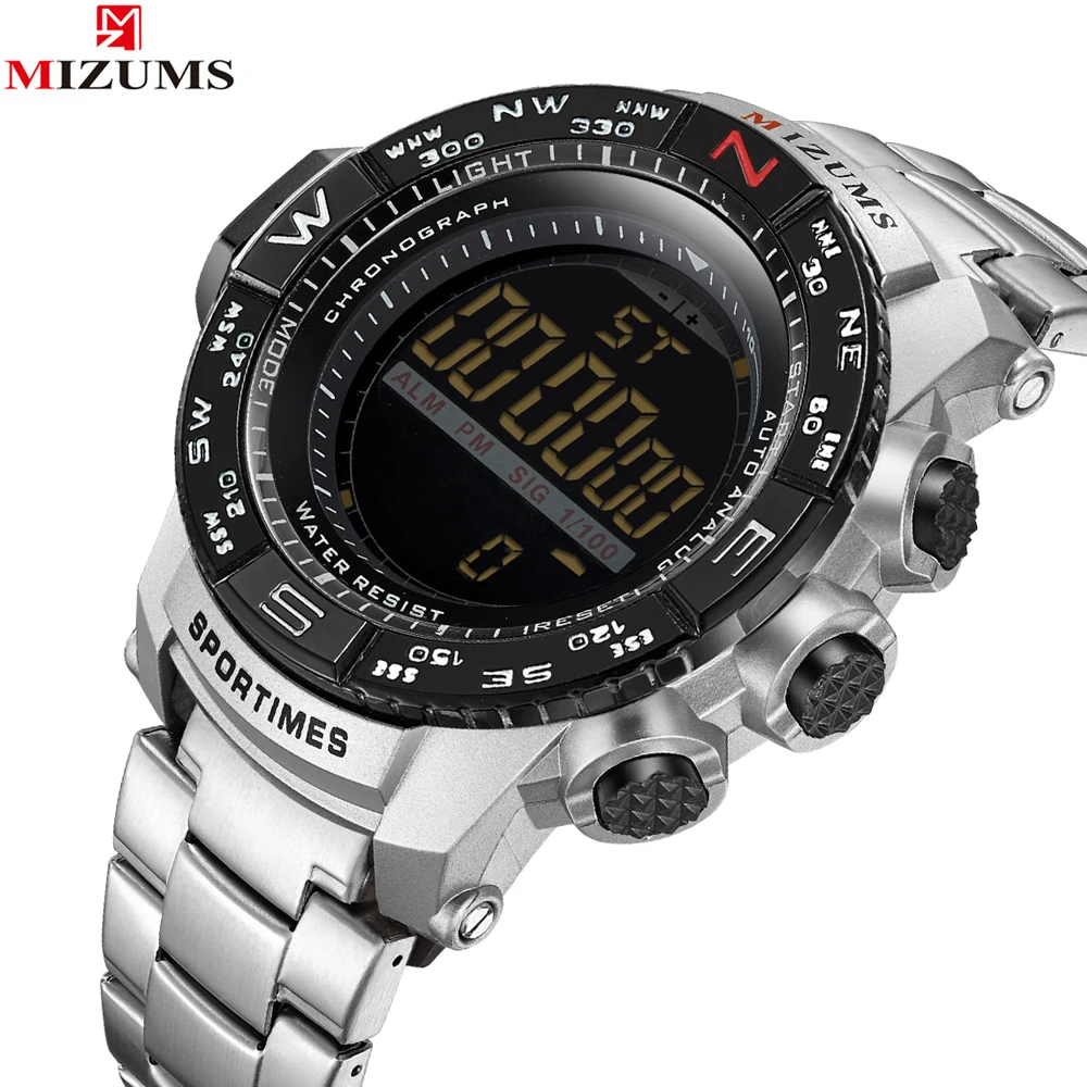 MIZUMS Роскошные Брендовые мужские спортивные часы цифровой светодиодный 30 м водонепроницаемые военные часы мужские модные повседневные электронные наручные часы