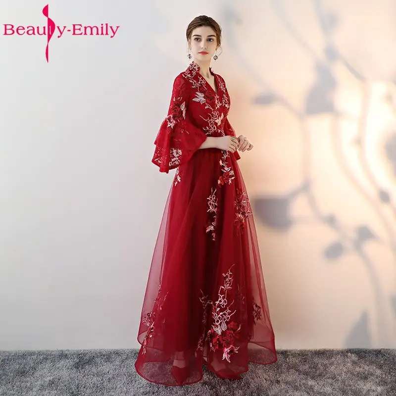 Женское вечернее платье трапеция Beauty Emily длинное винно красное для