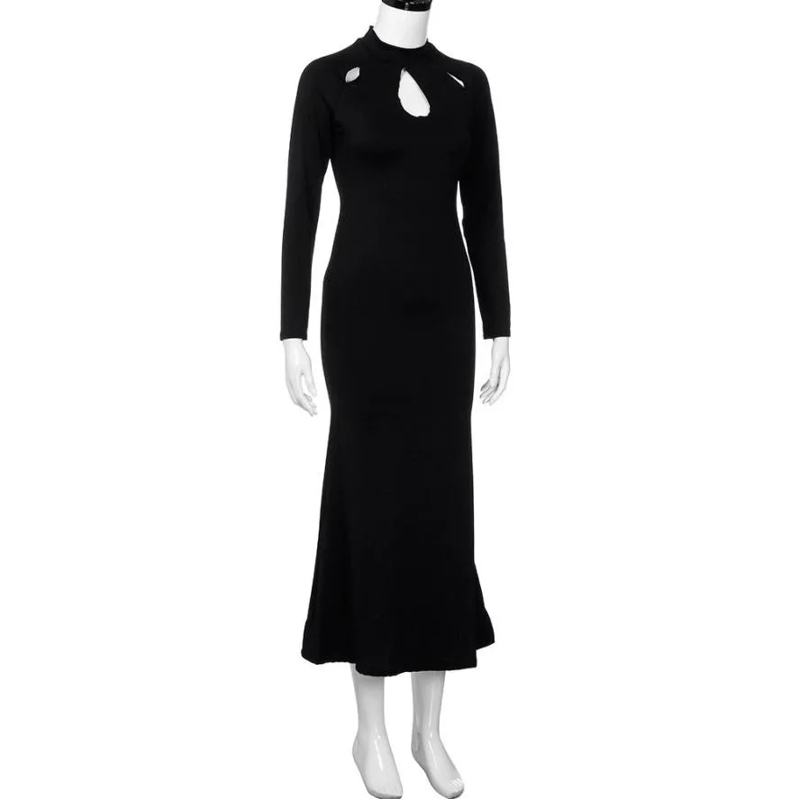 2019 сексуальное зимнее женское Макси платье с длинным рукавом облегающее