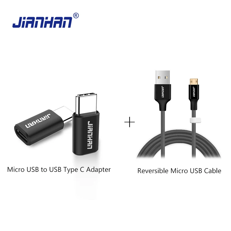 JianHan Реверсивный кабель Micro USB с Type C конвертер для синхронизации данных и