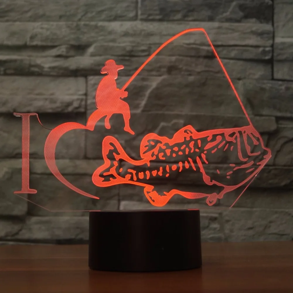 Мне нравится модель рыбалки 3D светильник RGB настроение настольная лампа Декор