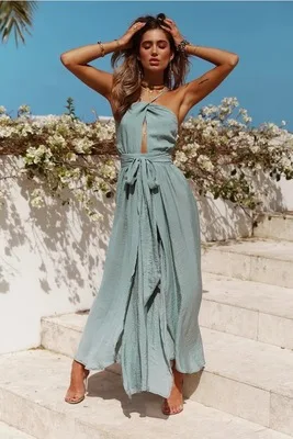 Однотонное свободное летнее богемное пляжное платье длинные летние женские