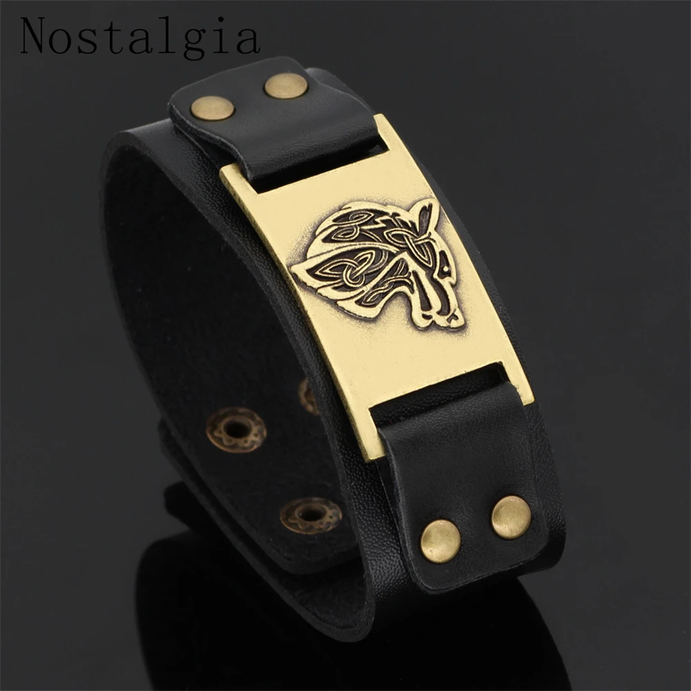 Винтажный браслет с изображением викингов лисы и волка готические кожаные