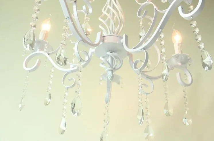Candelabro de cristal y hierro forjado Vintage, lámpara de techo E14 blanca, luces de vela, accesorio de iluminación
