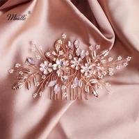 miallo fashion rose gold flower wedding hair comb crystal bridal hair jewelry accessories handmade headpieces