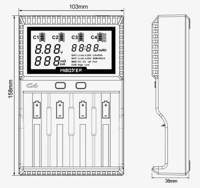 Умное зарядное устройство-оригинальное Miboxer C4 lcd умное зарядное устройство для Li-ion/IMR/INR/ICR/Ni-mh/Ni-Cd/LiFePO4 перезаряжаемое