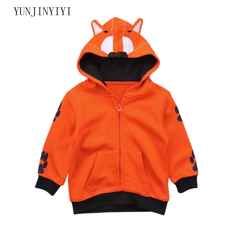 

Fashion toddler toddler child boy girl animal cartoon fox hooded zipper shirt clothes warm winter autumn coat children