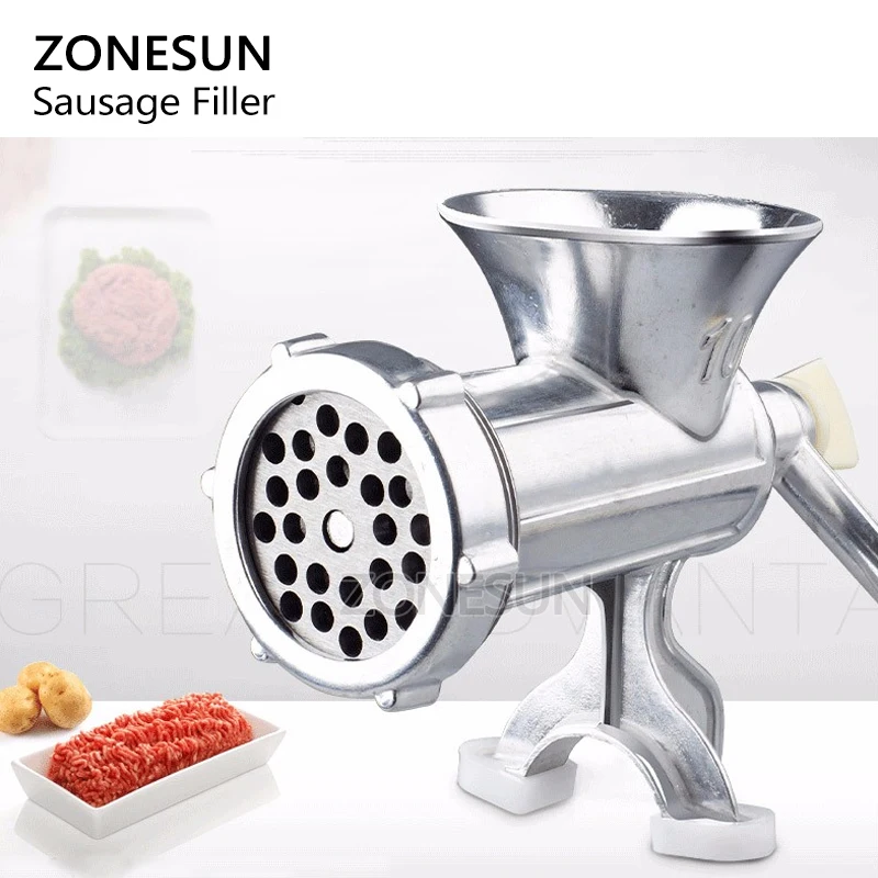 ZONESUN ручная колбасная машина с Оловянным покрытием мясорубка колбасный
