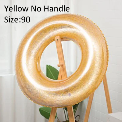 90 yellow no handle Размер 90/120 блеск сверкающий взрослый плавательный круг блестящий круглый круг надувной бассейн поплавок с ручкой желтый розовый - Цвет: 90 yellow no handle