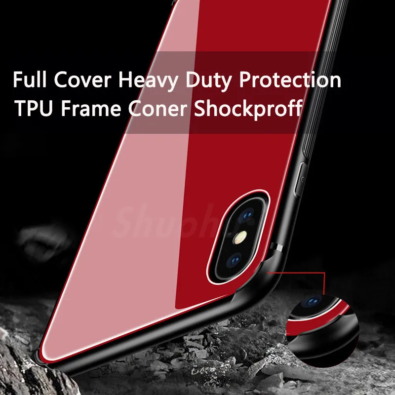 Shuohu закаленное Стекло сзади + TPU чехол для Iphone 7 6S 6 Plus случаях Элитный силиконовый X