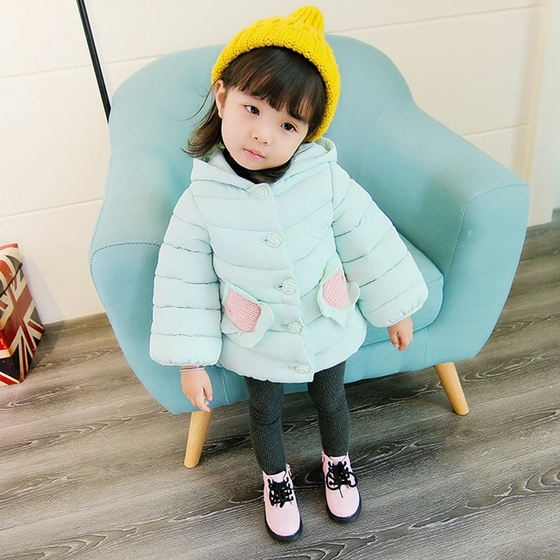 Baby girl Coat In Winter Leisure style Hat the tail flower Sunflower knit pocket cotton-padded jacket for Kids Children | Детская одежда