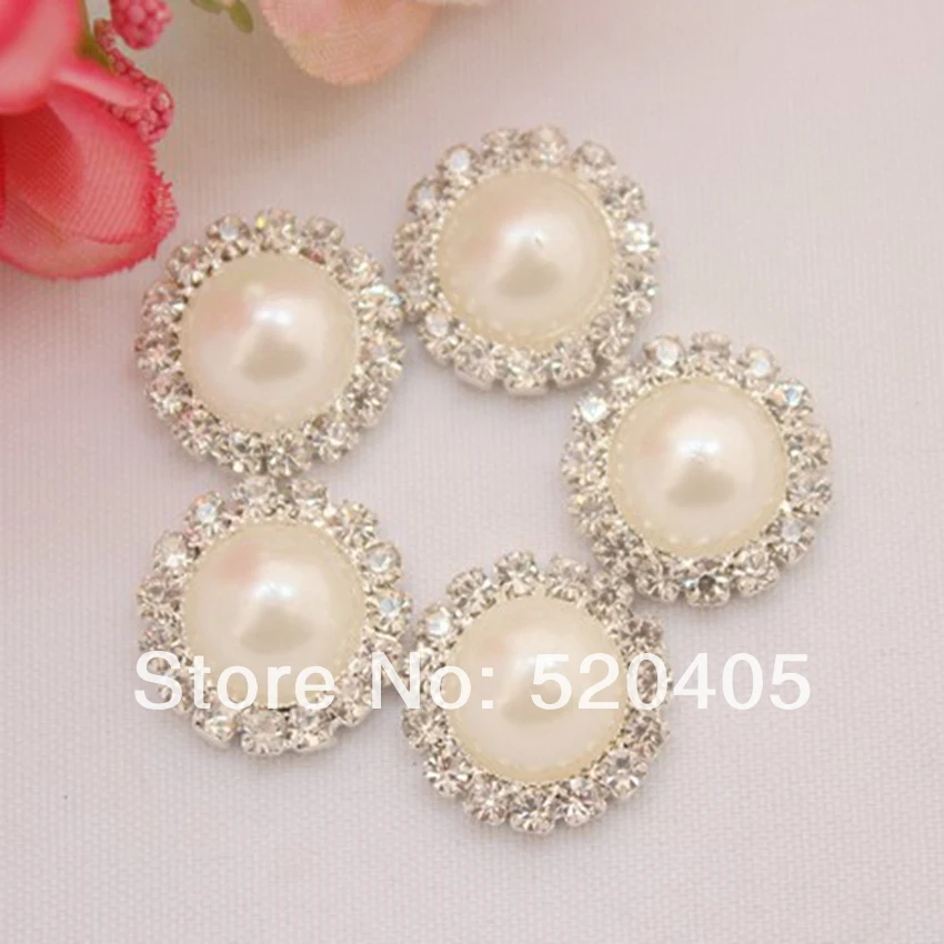 Hot sale Pearl Buttons Rhinestone Buttons garments acccessories 16mm Silver Plating flat back Free Shipping Mobile beauty 200PCS