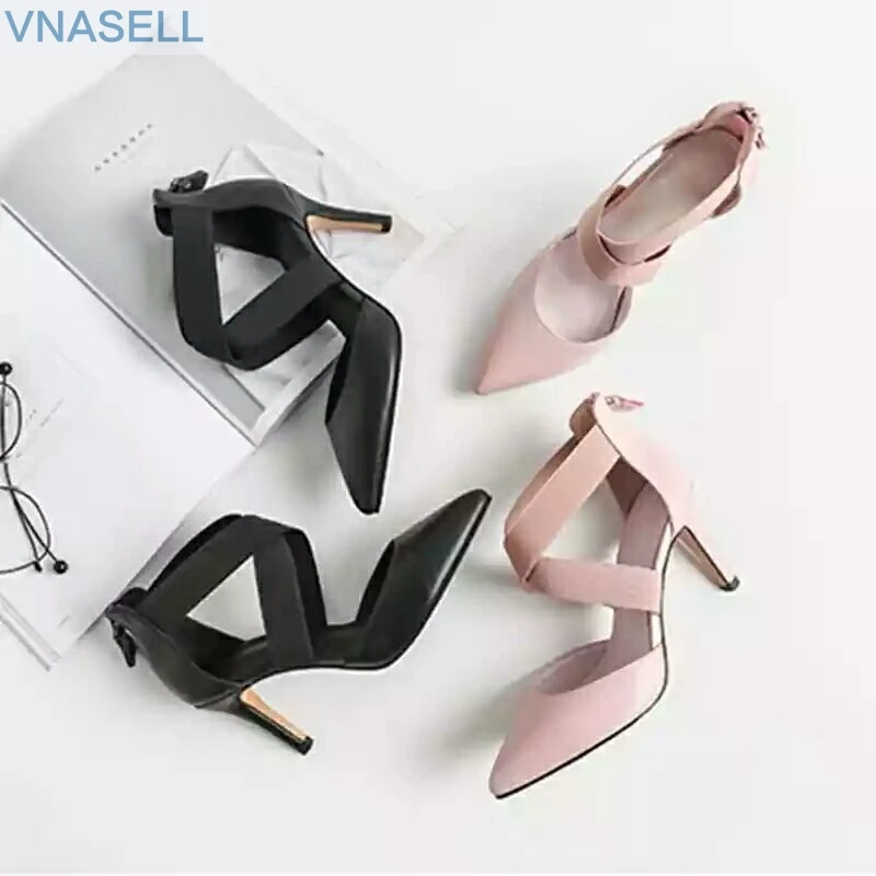

new Korean version of high-heeled shoes pointed zipper rubber band hollow Roman shoes