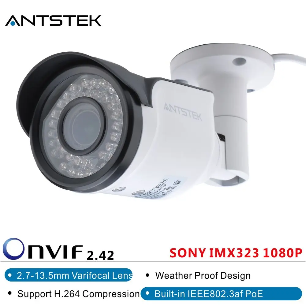 Antstek ahmb4220vp Полный HD1080P Sony imx323 Открытый ONVIF IP Камера с 42 шт. IR LED и 2.7 13.5 мм руководство