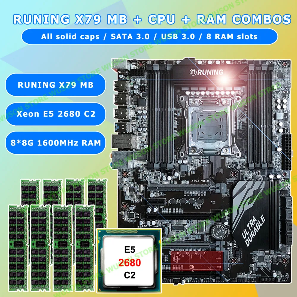 Новинка! Runing Super ATX X79 LGA2011 материнская плата 8 разъемов DDR3 DIMM max 8*16G память Xeon E5 2680 C2