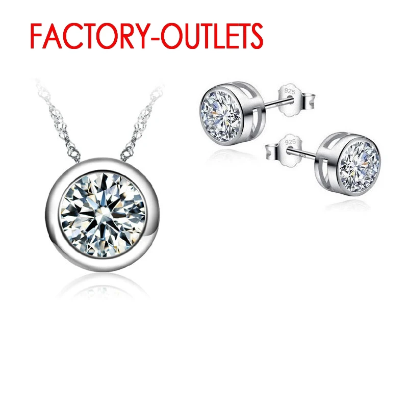 

925 Sterling Silver Bridal Jewelry Sets Necklaces Stud Earrings Round Crystal Women Girls Engagement Anniversary Wholesale