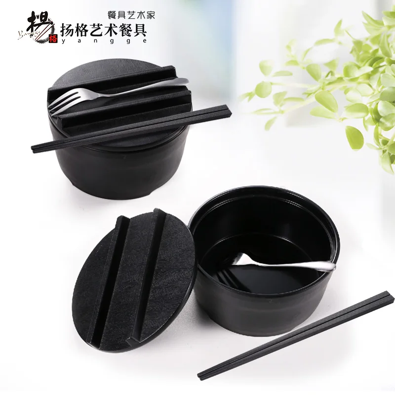 Japanese-style noodles bowl with lid tableware suit student lunch box of instant cup soup chopsticks | Дом и сад