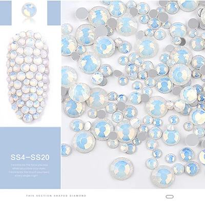 White Opal Zziell смешанные Стразы для ногтей, 50 шт., Кристальные, цветные, опаловые, размер ss3-ss12, без горячей фиксации, 3D, сделай сам, блестящие драгоценные камни, украшение для дизайна ногтей - Цвет: White Opal