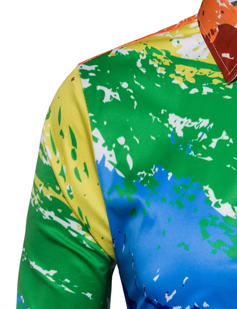 Мужская приталенная рубашка с длинным рукавом Повседневная белая принтом брызг