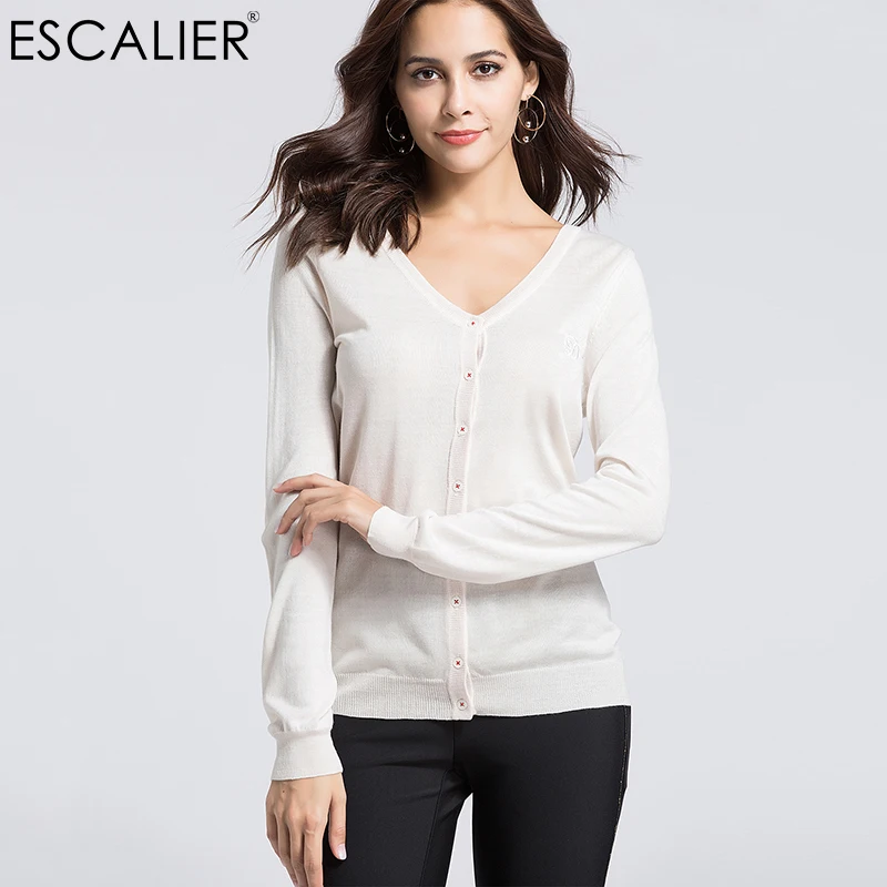Escalier Women 75%Silk Sexy Sweaters Casual Full Sleeve Single Breasted Cardigans V-Neck Thin Style Sweater Back button design |