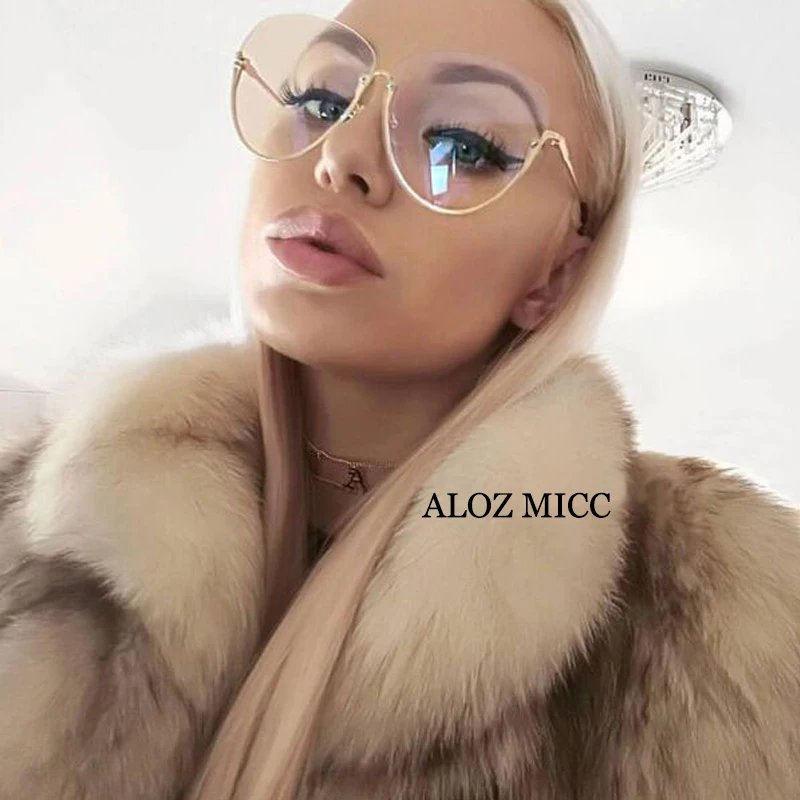 

ALOZ MICC Fashion Women Half Frame Sunglasses Hot Retro Lady Brand Designer Metal Frame Oversized Eyeglasses UV400 Q49