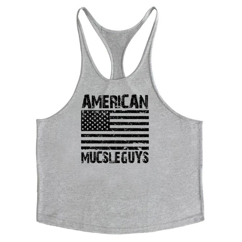 Fitness clothing gyms tank tops for men bodybuilding stringer muscle singlet cotton striped undershirt printed usa flag | Мужская одежда