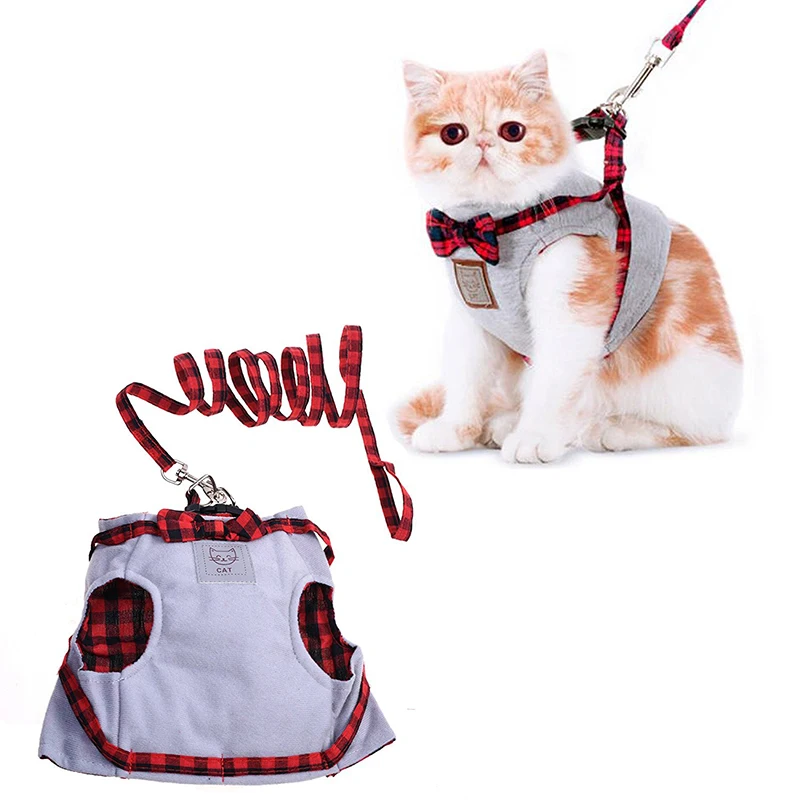 

Pet Dog Harness Vest Leash Set Plaid Bow Tie Cat Collar Puppy Traction Rope Outdoor Chest Strap Dog Jacket For Small Medium Dog