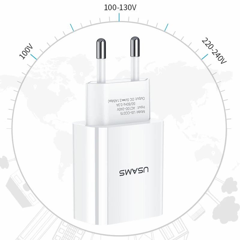 USB зарядное устройство для телефона iPhone X 8 USAMS 2.1A Быстрая зарядка мобильный