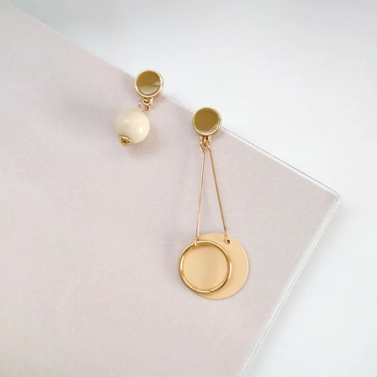 Stud Earrings-Yellow Кофейные круглые асимметричные серьги без отверстий простой стильный зажим в форме шарика На серьгах не прокалываются ювелирные изделия для женщин - Окраска металла: Stud Earrings-Yellow