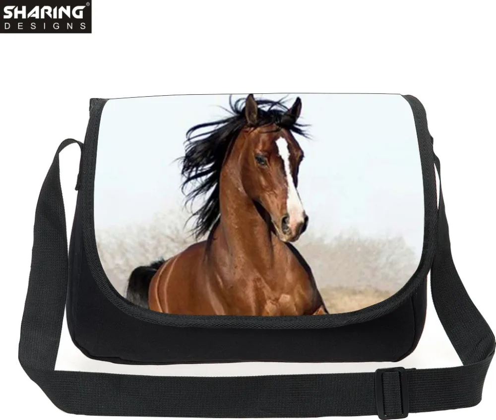 Вместительные дизайнерские сумки-мессенджеры с принтом лошадей для девочек