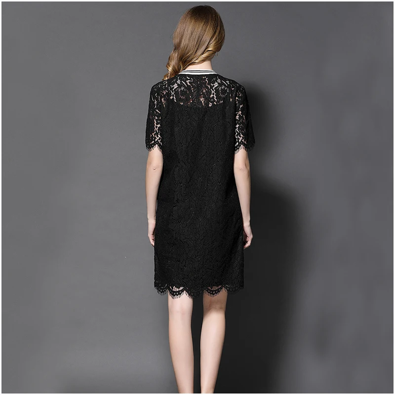 Марка Выдалбливают Черное Кружево Платье Богини Письмо Майка Midi Женская