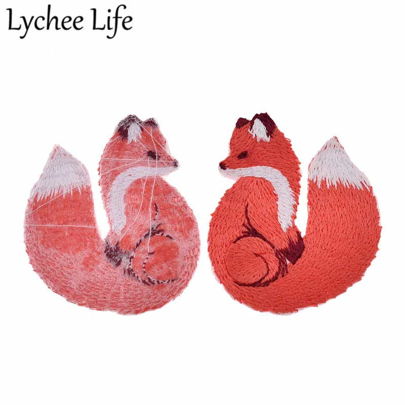 Lychee Life 2 шт. вышитая нашивка с лисой ручной работы DIY милые нашивки практичные для пришивания на одежду сумки аксессуары украшения