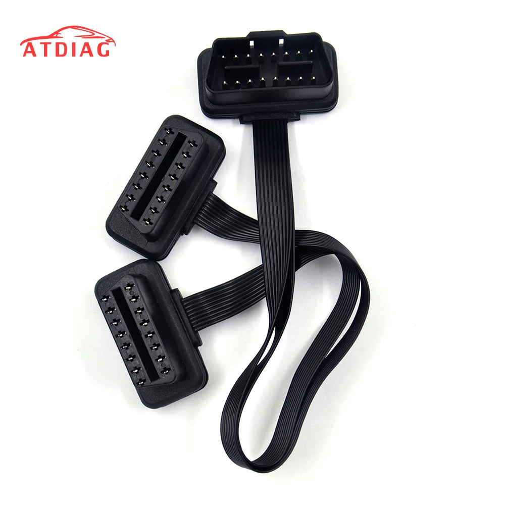 Плоский + тонкий 16 контактный удлинитель OBD 2 OBD2 ELM327 штекер Двойной Женский Y