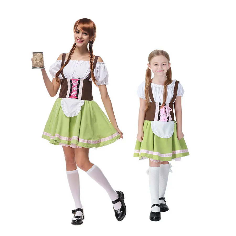 Umorden Green Bavarian Oktoberfest Costumes for Women Teen Girls German Beer Wench Waiter Cosplay Fancy Dresses Family | Тематическая