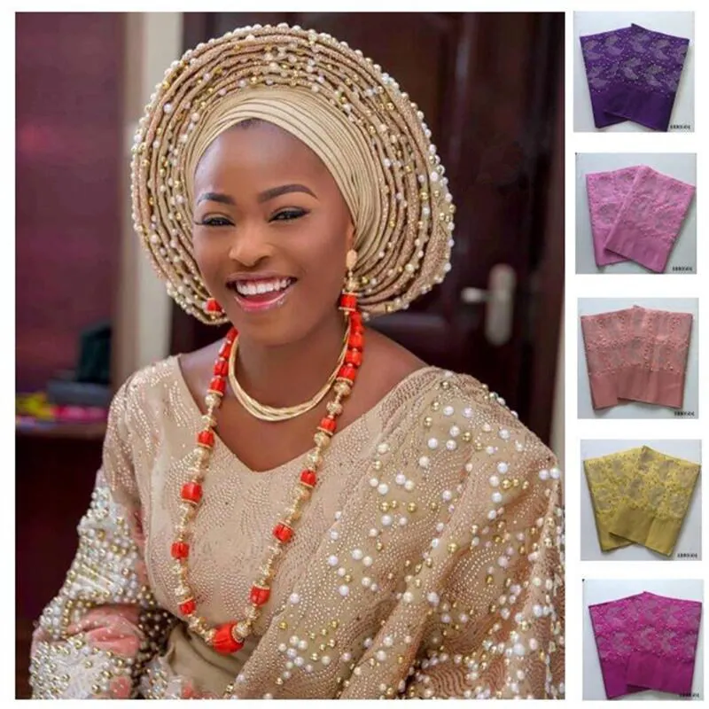 Африканский головной убор Aso Oke с красивыми камнями и бусинами нигерийская