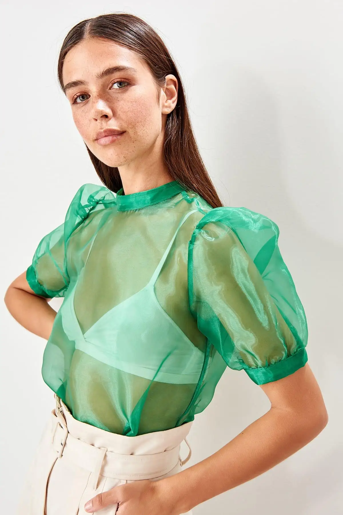 Trendyol зеленая блуза из органзы TWOSS19EH0252 |