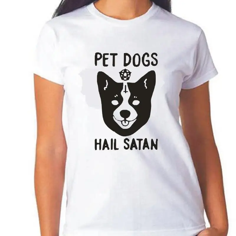 Домашние питомцы собаки с надписью Hail Satan Футболки принтами из мультфильмов
