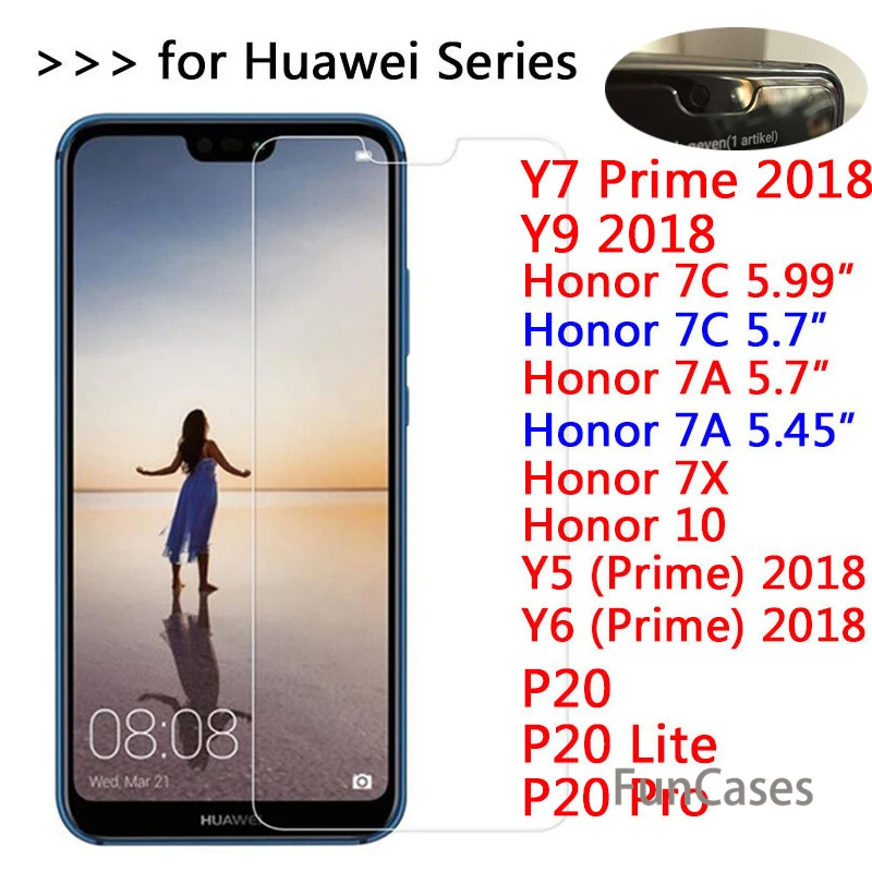 9H закаленное стекло для huawei P20 Lite Pro Защита экрана Honor 10 7X 7C 7A Y5 Y6 Y7 Prime Y9 2018 защитная