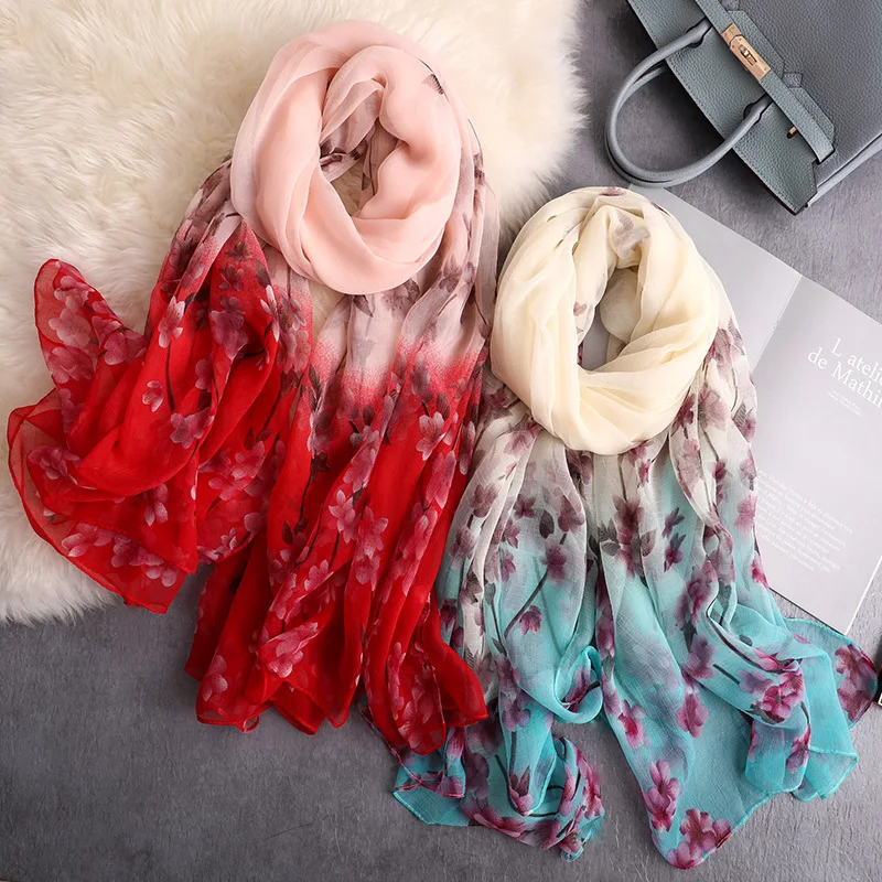 Шелковый шарф с цветочным принтом, большой размер, шали для женщин, Пашмина, Женская бандана, пляжные палантины, пашмины хиджабы