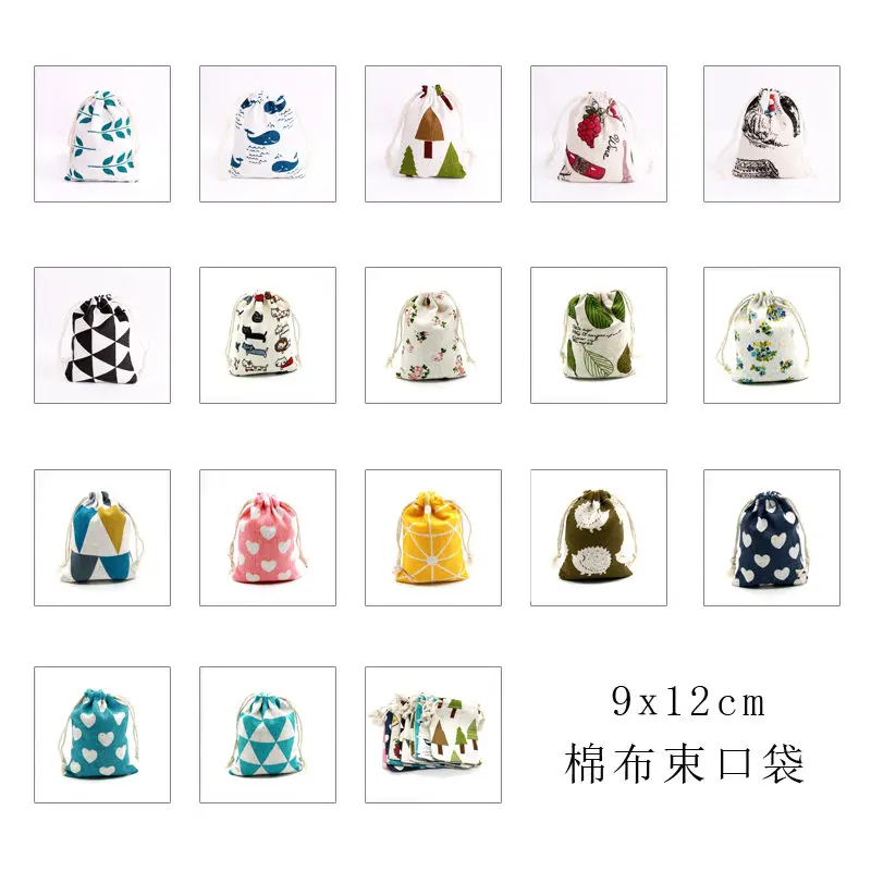 

5pcs/Lot Hot New Cheap 9x12cm Cotton Linen Drawstring Pouch Bag Jewelry Bag Christmas Wedding Gift Bags & Pouches Cat Style