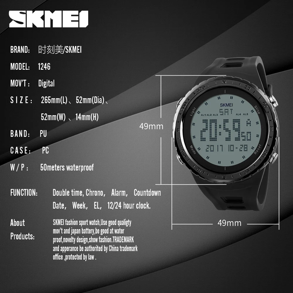 SKMEI Брендовые мужские спортивные часы цифровые светодиодные армейские уличные