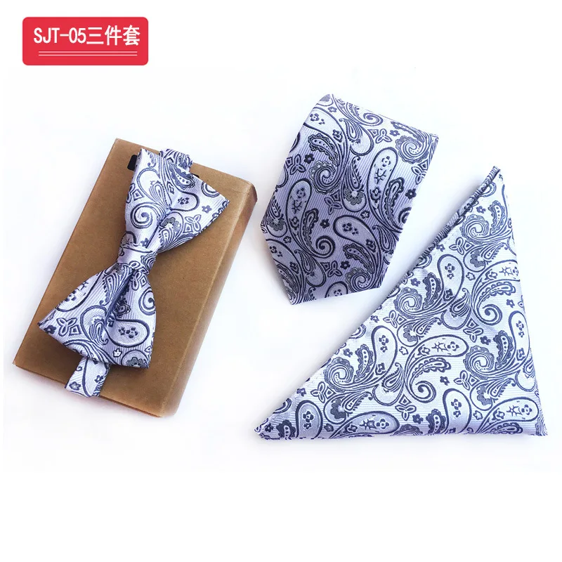 Charm Dark Blue Background Purple Paisley Ties&Bow Tie&Hanky Set Luxury Purple Jacquard Wedding Gift
