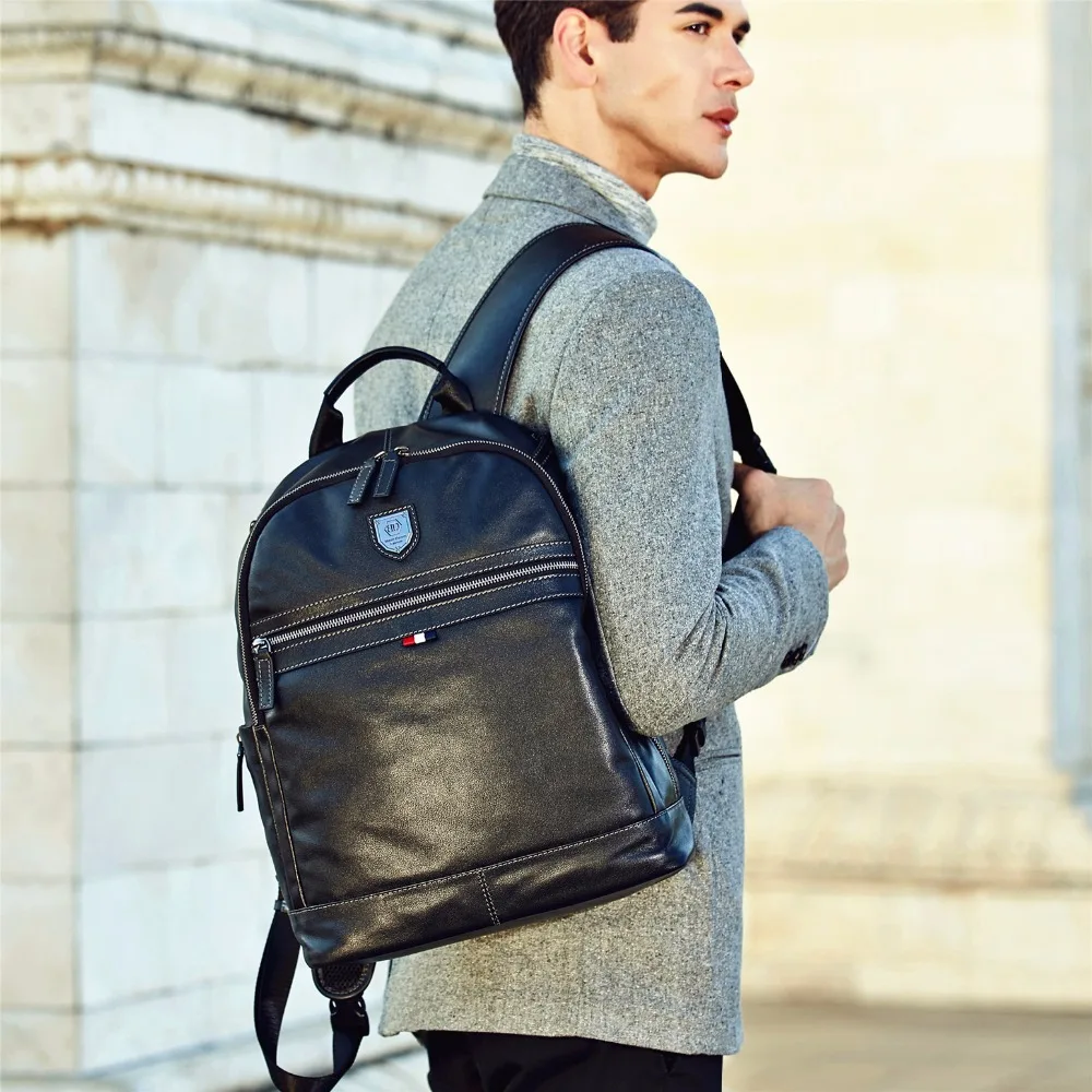

BISON DENIM Brand Men Business Backpack 15.6" Laptop Genuine Leather Backpacks School Waterproof Travel Male Casual Bag N2579