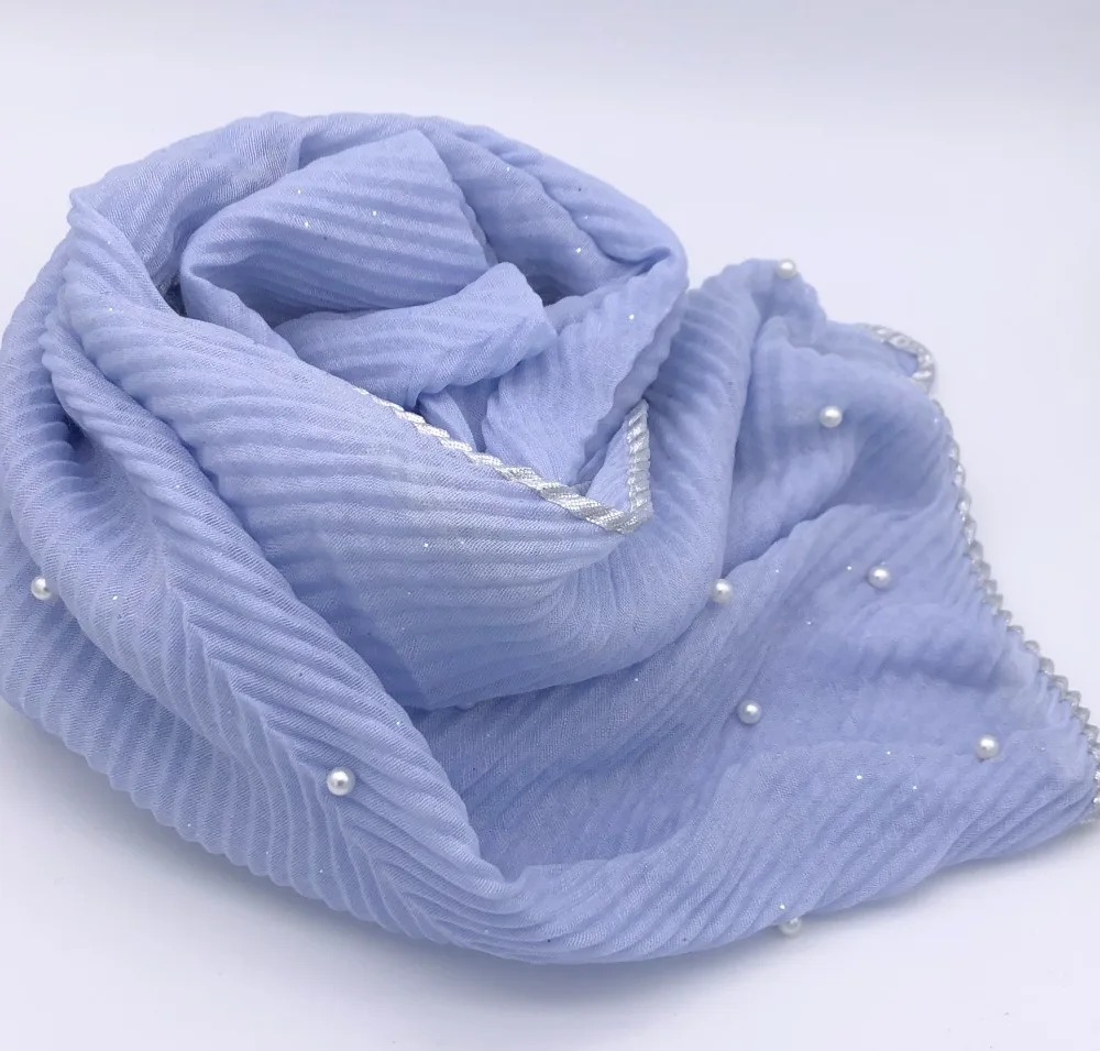 Гофрированный шарф шаль с жемчугом и блестками женская мода серый синий