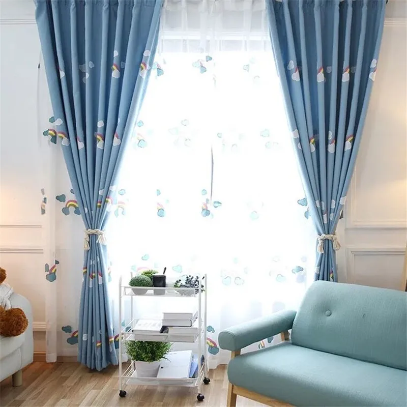 Шторы XYZLS в Корейском стиле с рисунком радуги для детской комнаты синие