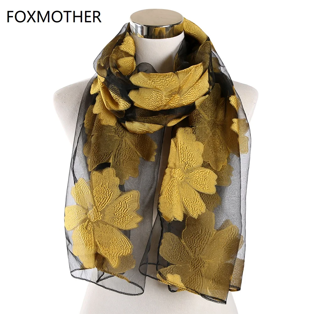 FOXMOTHER Женские платки с цветочной вышивкой, кружевные шарфы с цветочной отделкой и шаль, мусульманский хиджаб Sjaal Ladies