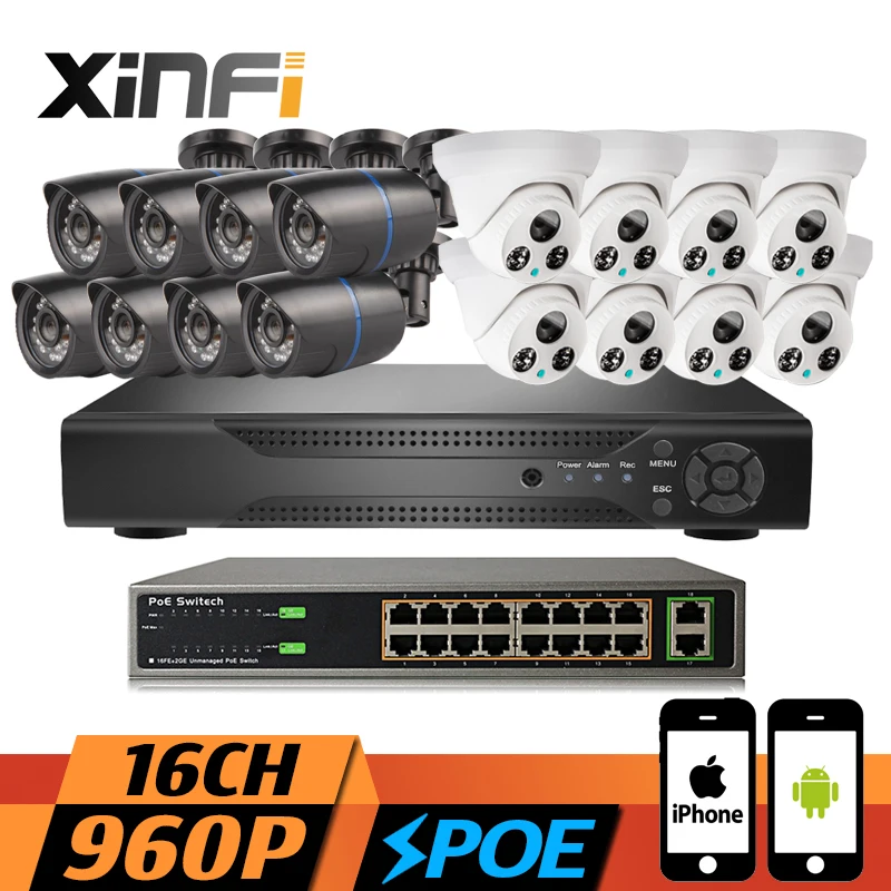 XINFI 16CH POE CCTV KIT с 2 SATA портовый рекордер 16 портов switch 960P система безопасности poe Camera